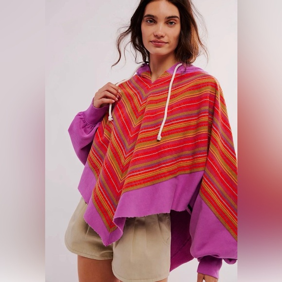 Free People Tops - Free People  Sweatshirt Poncho Hoodie Boho SZ XS/S Oversized  NWOT